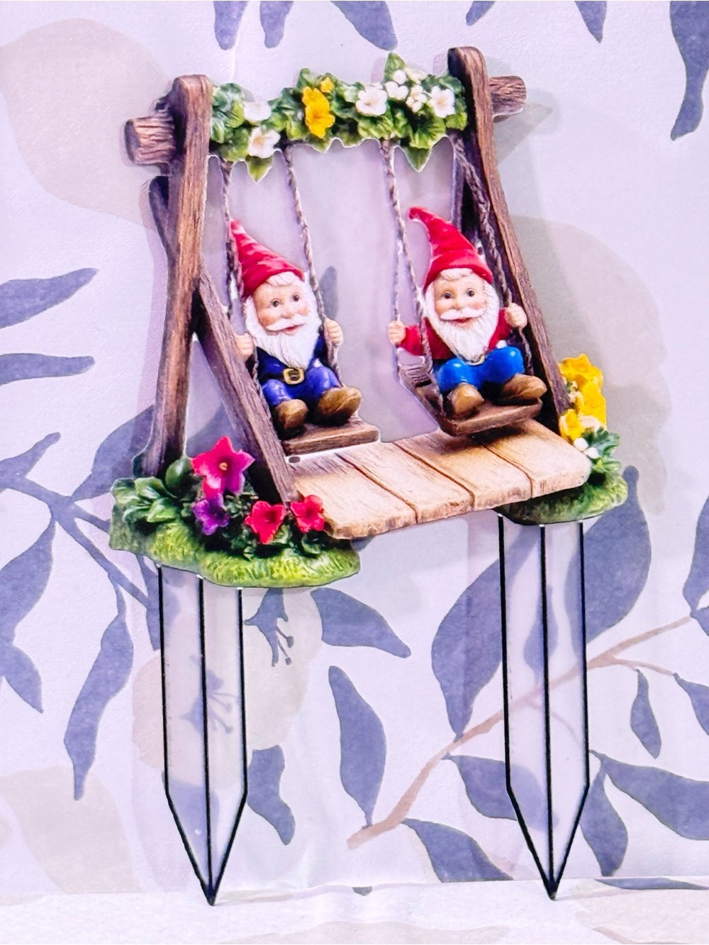 Garden Gnome Swing Yard Decor/Garden Pick - Colorful Two Gnomes